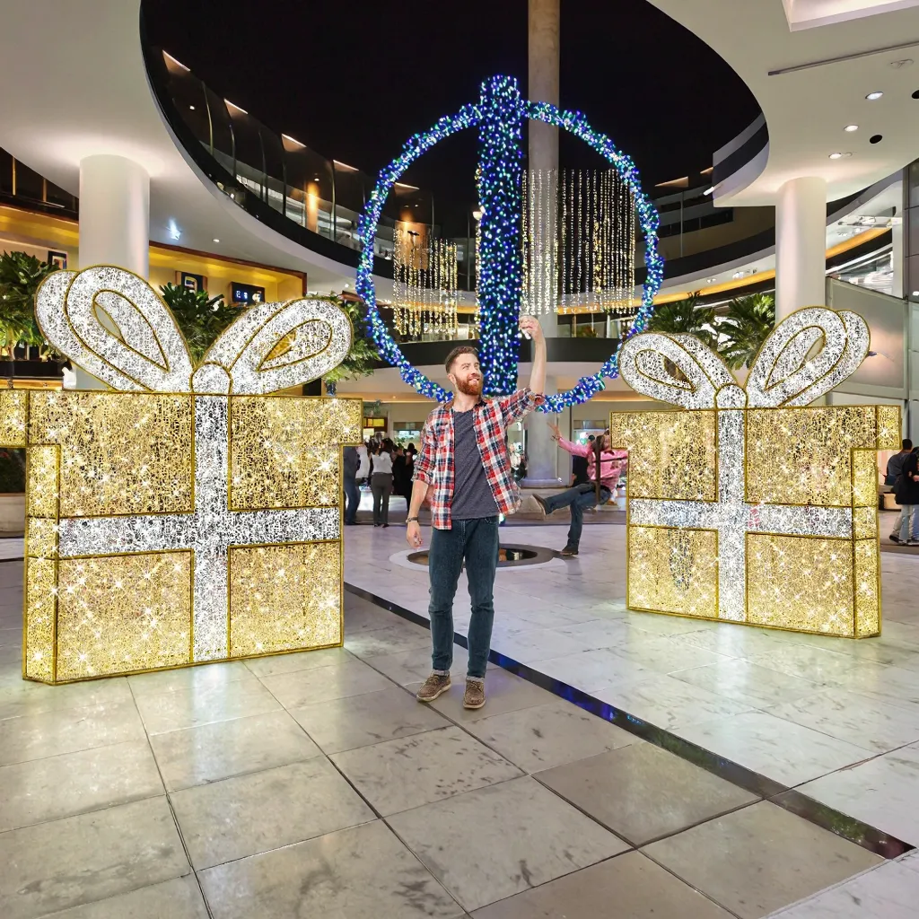 Outdoor Light up Custom Hotel Garden Led Theme Park giftbox New Year's Day Christmas giftbox  Decorations Motif Lights