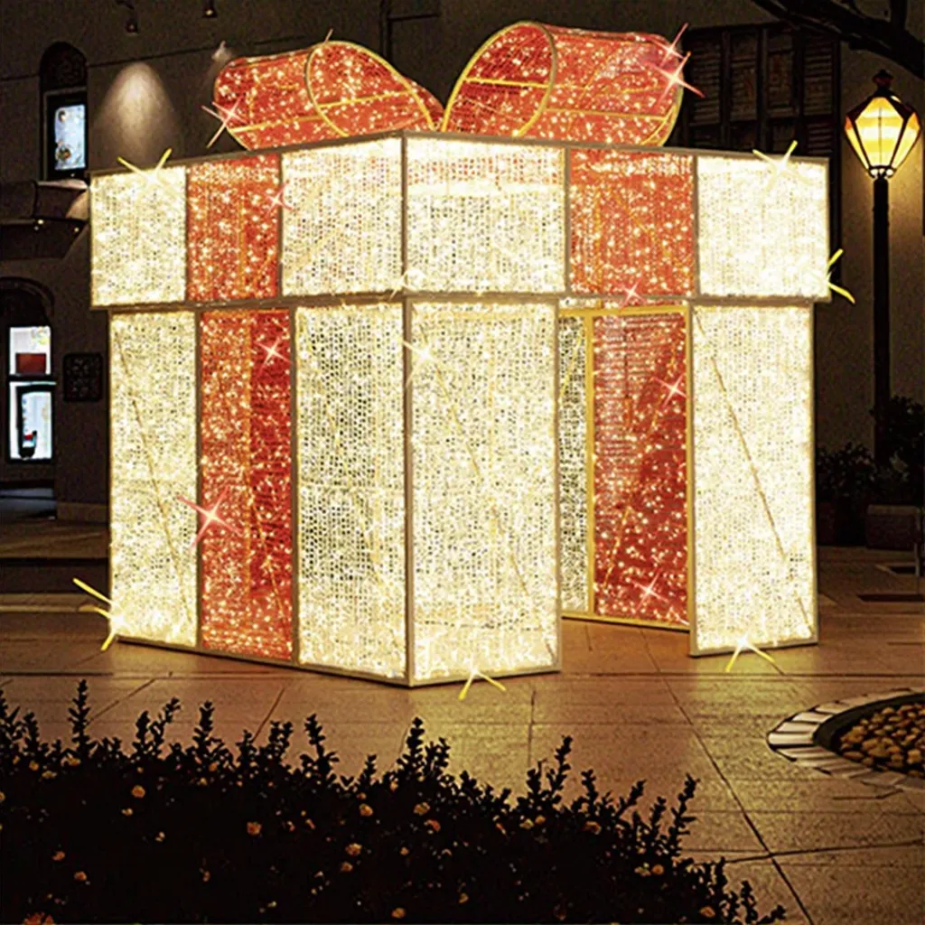 Outdoor Light up Custom Hotel Garden Led Theme Park giftbox New Year's Day Christmas giftbox  Decorations Motif Lights