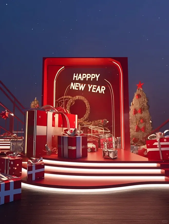 Grand Shopping Mall Central Atrium Holiday Stage – Multi-Tiered LED Step Podium & Interactive Gift Delivery Centerpiece
