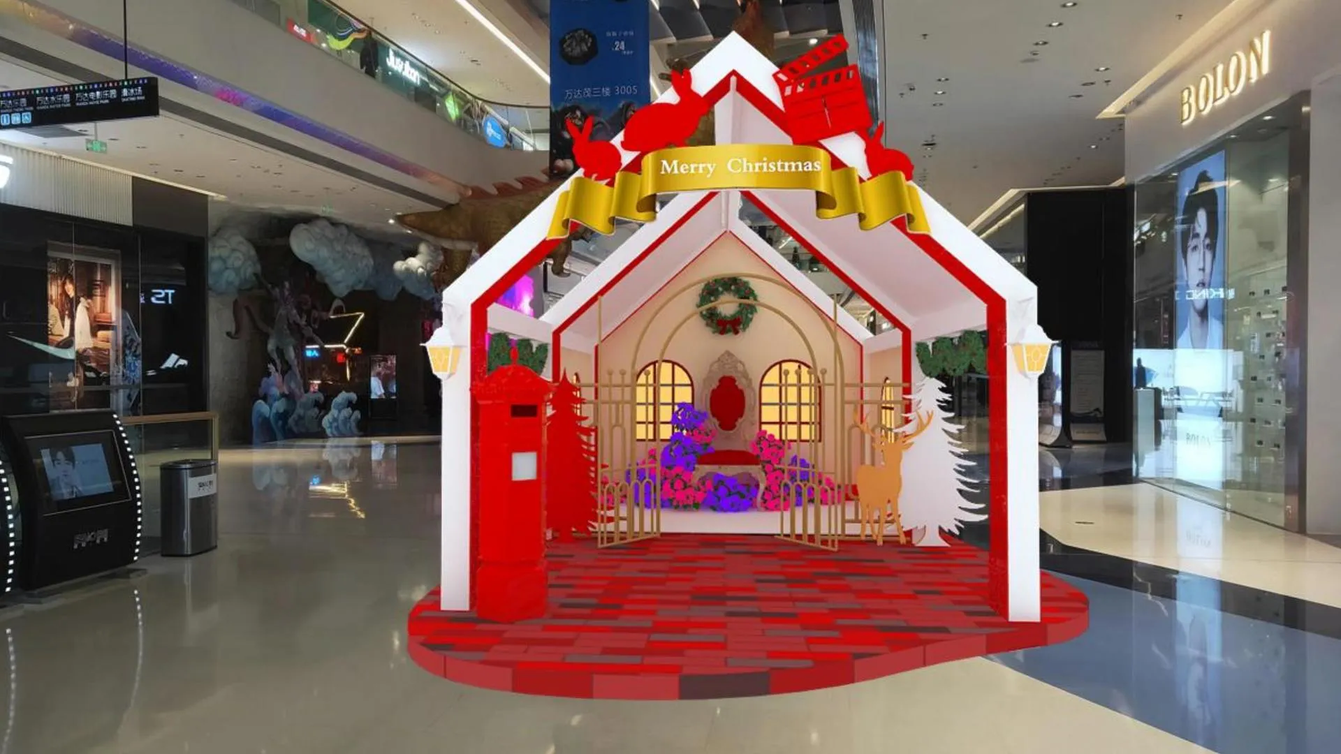 Premium Brand Activation Holiday Kiosk – Modular Heavy-Duty Roman Pillar Festive Courtyard for High-End Commercial Property