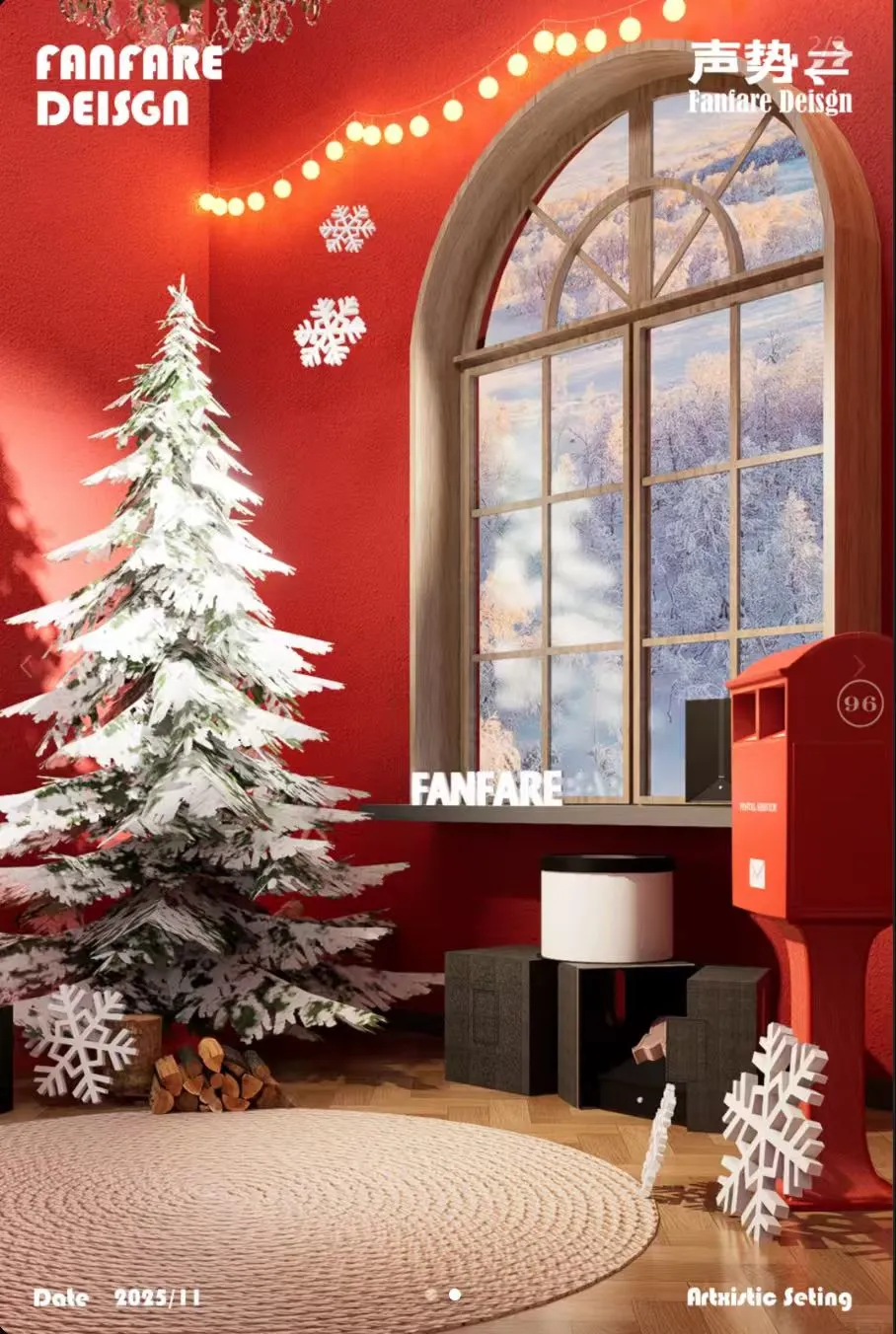 Santa’s Secret Corner" Cozy Nordic Alpine Christmas Corner Installation – Modular Warm-Lit Winter Window Display Set for Property Atriums