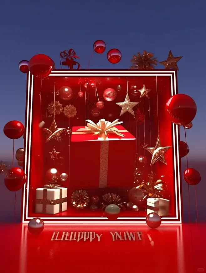 Festive Crimson & Champagne Gold Grand Atrium Interactive Christmas Stage – Multi-Level Holiday 