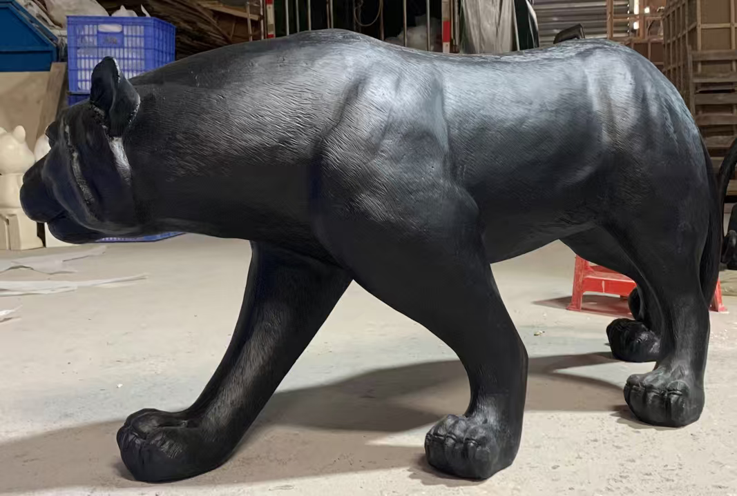 " Prowling Panther " Modern Afro-Chic Fusion Fiberglass Big Cat Statue for Luxury Safari Interior Decor & Eclectic Lounges