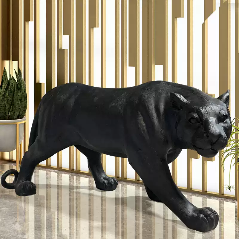 " Prowling Panther " Modern Afro-Chic Fusion Fiberglass Big Cat Statue for Luxury Safari Interior Decor & Eclectic Lounges