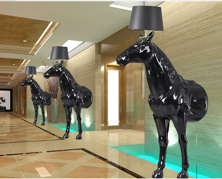 Avant-garde architectural Horse Sculp wall sconce for Luxury High-Gloss Black Fiberglass Half-Body S