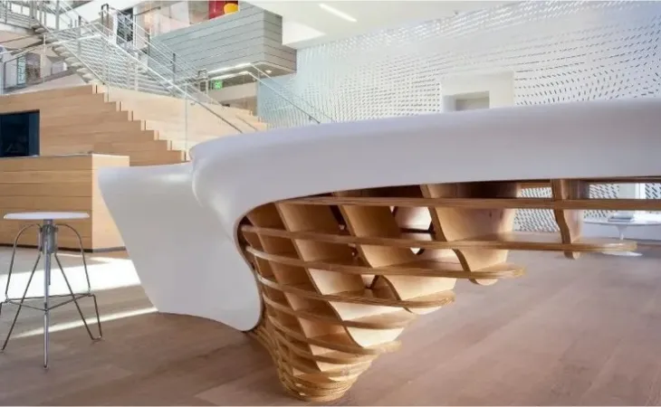 Avant-Garde Irregular Shape Reception Desk – Modern Luminous Fluid-Design Commercial Counter