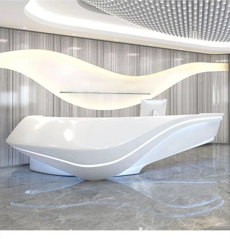 Irregular-shaped fiberglass reinforced plastic, KNJ painted front desk, company executive hall, reception desk, counter bar, glass counter, cash register