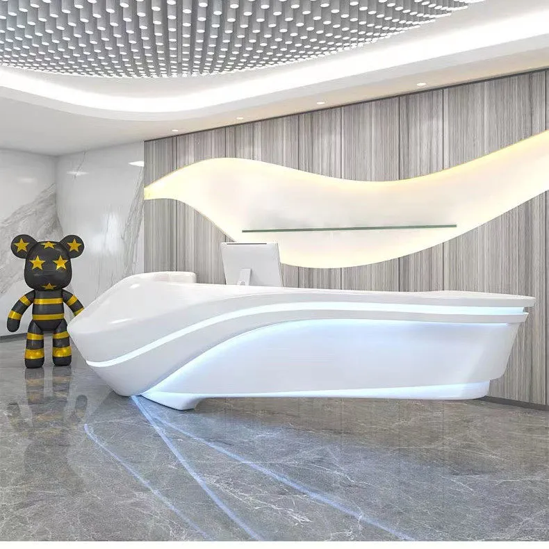 Irregular-shaped fiberglass reinforced plastic, KNJ painted front desk, company executive hall, reception desk, counter bar, glass counter, cash register
