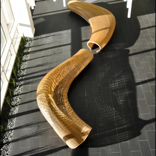 Avant-Garde Fluid Biophilic Curved liner Art Installation Bench