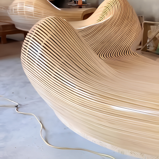 Avant-Garde Fluid Biophilic Curved liner Art Installation Bench