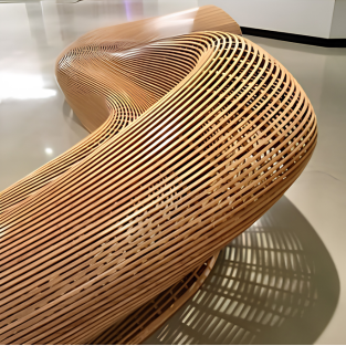 Avant-Garde Fluid Biophilic Curved liner Art Installation Bench