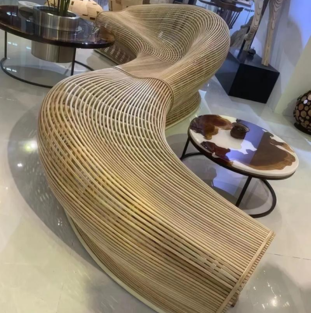 Avant-Garde Fluid Biophilic Curved liner Art Installation Bench