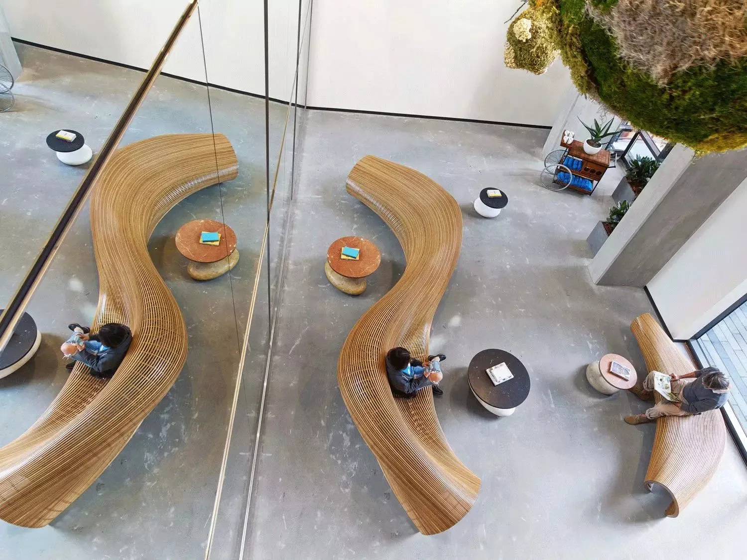 Avant-Garde Fluid Biophilic Curved liner Art Installation Bench