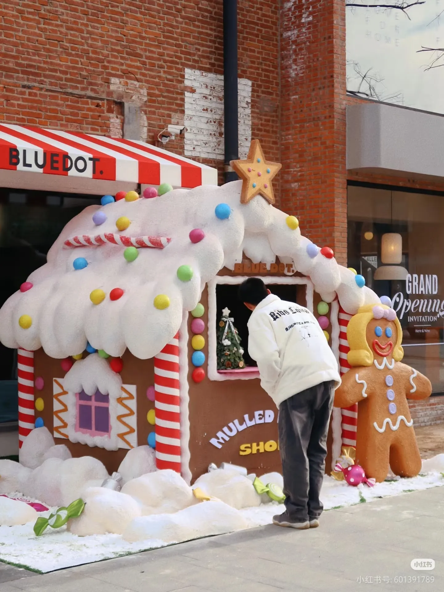 Commercial Life-Size Christmas Gingerbread House Sculpture Set — Immersive Outdoor Holiday Art Installation with Wall-Mounted Figures for Shopping Mall Plazas and Retail Entrances