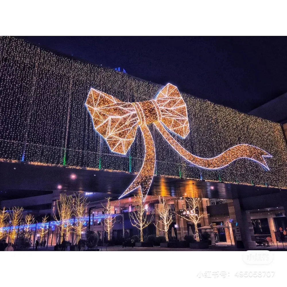 3D Geometric Glowing Bow Tie Building Facade Decoration — Grand-Scale Commercial Christmas Light Ins