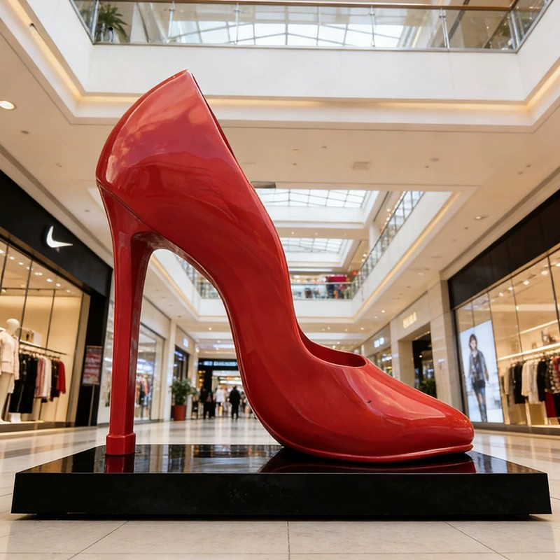 Giant Red High 1 Heel Shoe Sculpture designed as a bold, pop-art landmark for commercial and retail space decoration