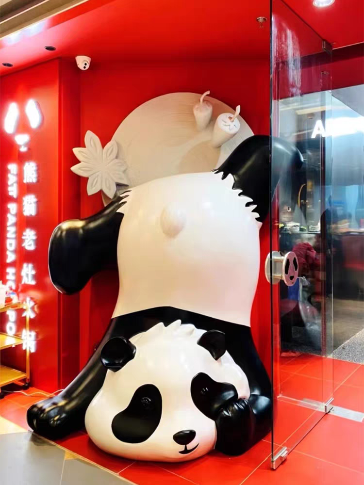 Adorable Chinese panda and teacup-shaped sculpture for shopping malls stores decoration