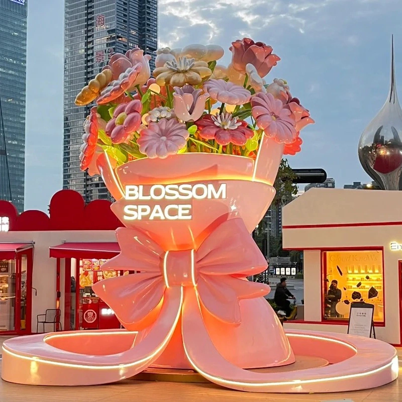Customized 3D Flower Sculpture Light Installation for Shopping Centers, Festivals, Events and Landsc