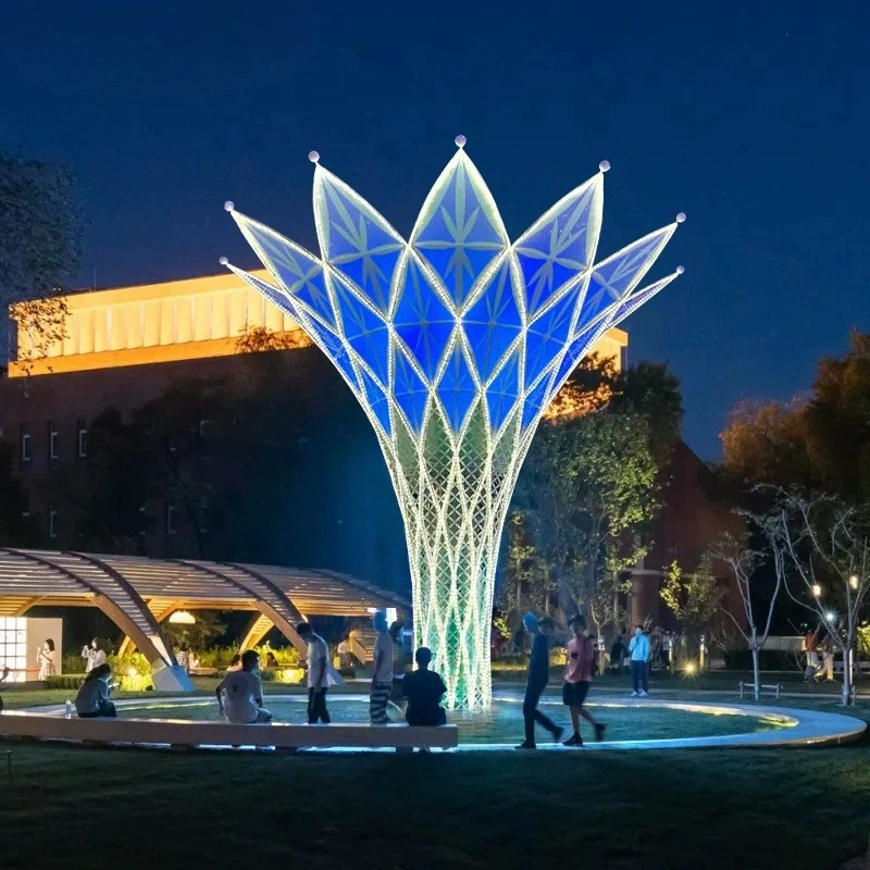 Dynamic RGB LED Light Tree Plaza Sculpture