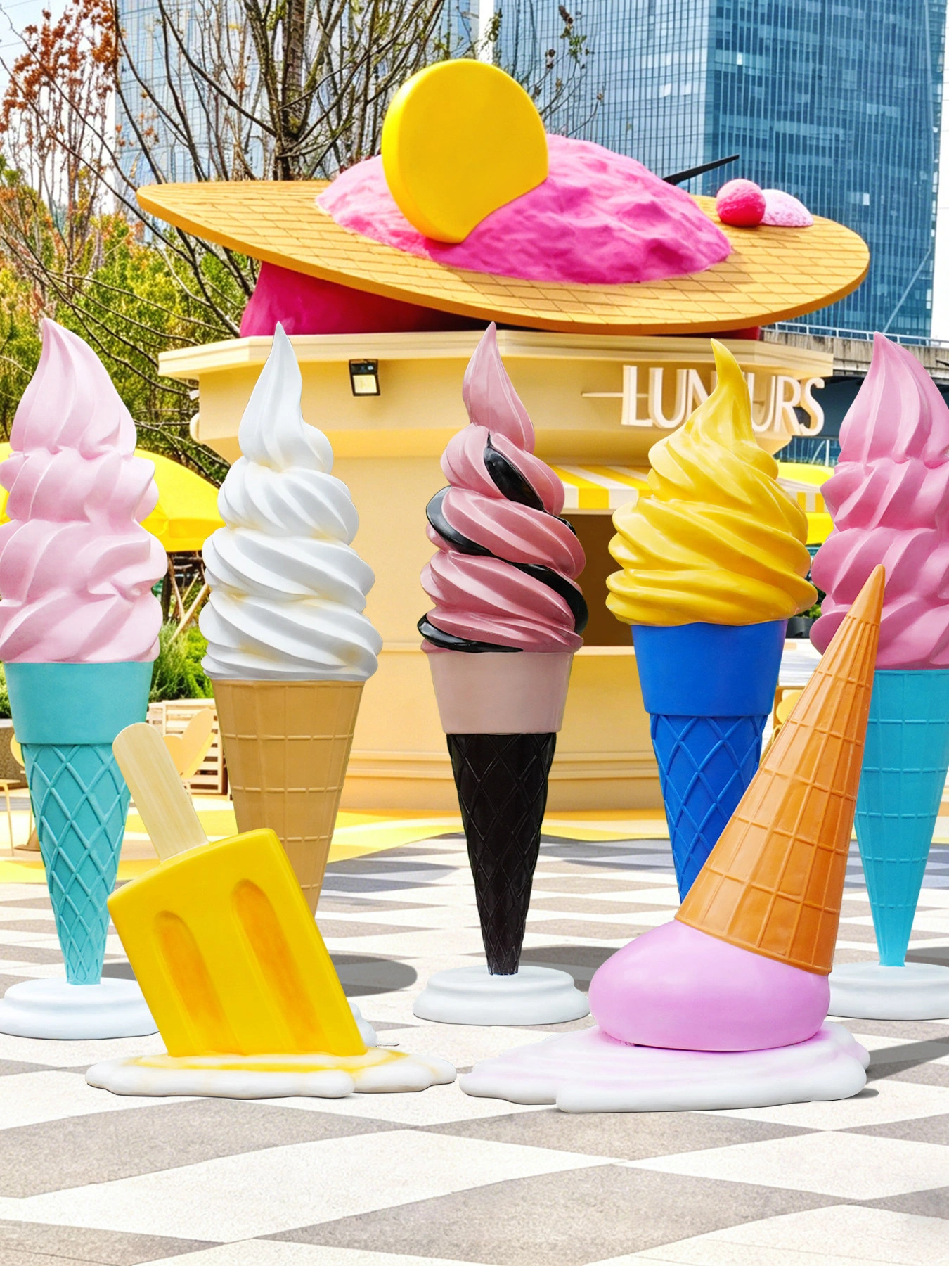 3D Gelato Statue | Oversized Fiberglass Dessert Sculpture for Storefront Decoration