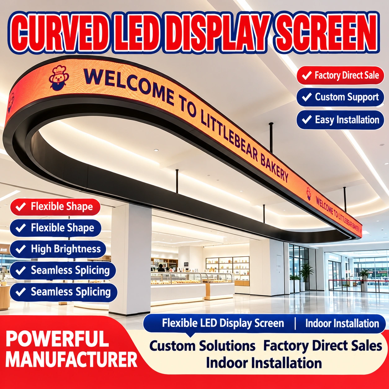 Custom Indoor Curved LED Billboard Screen for Advertising